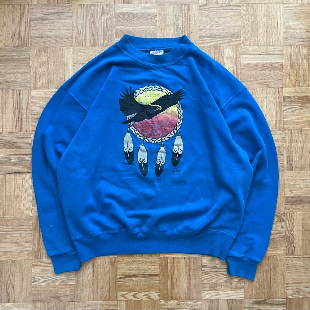 Vintage 90s Native American Feather Sweatshirt.